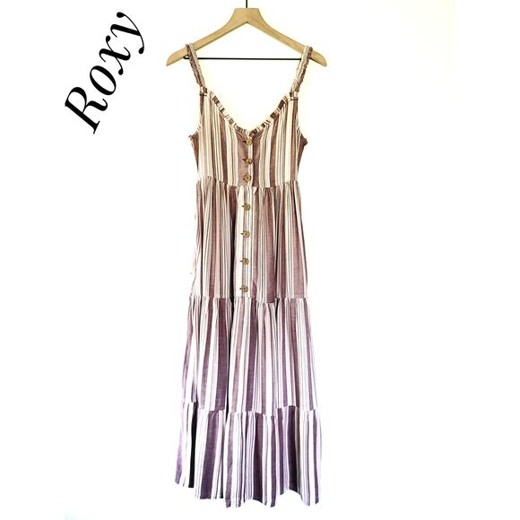 NEW Roxy Wine Stripe Button-Front Breeze on By Sleeveless Dress - Small - Picture 5 of 8